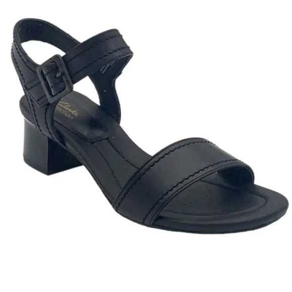 Clarks Coast Leather Heeled Women's Desirae Sandals Black Size 8.5 - Picture 1 of 11